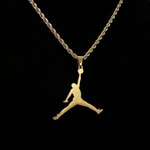 Jordan Necklace - Jumpman Pendant  MJ - Gold Plated - 20" Rope Chain - Easter